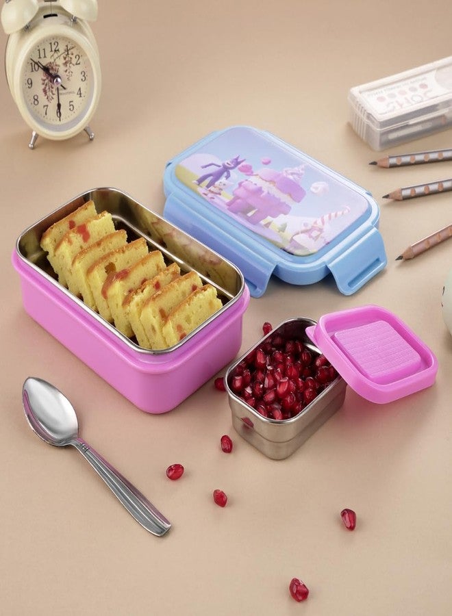 GALOOF Tiffin Box Set with 500ml & 870ml Containers, HD Print Designs, Leak Proof with Spoon (870 ml, Pink) - Image 4